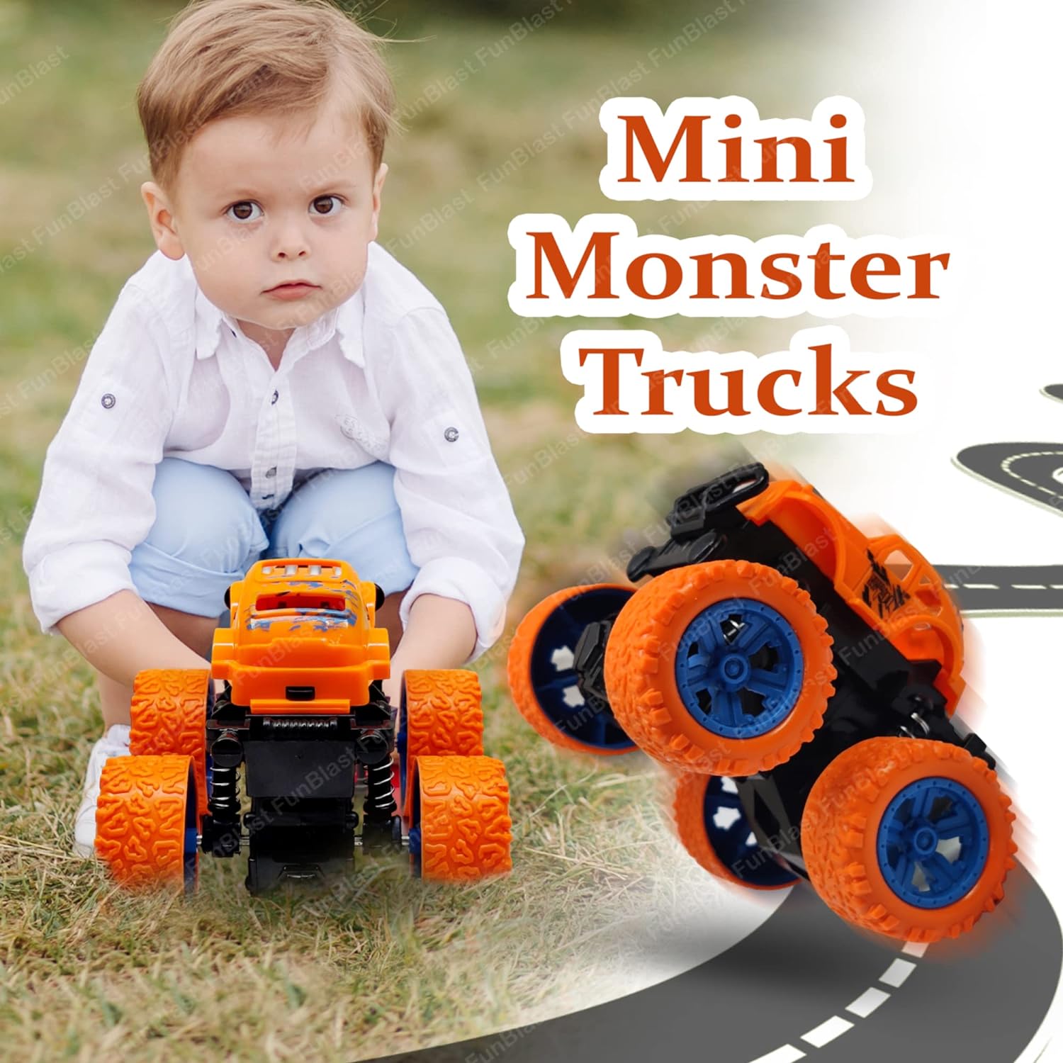 4WD Monster Truck Toys, Push & Go Toy Trucks Friction Power Toys - 4 Wheel Drive Vehicles Toy for Toddler - 1 Pcs