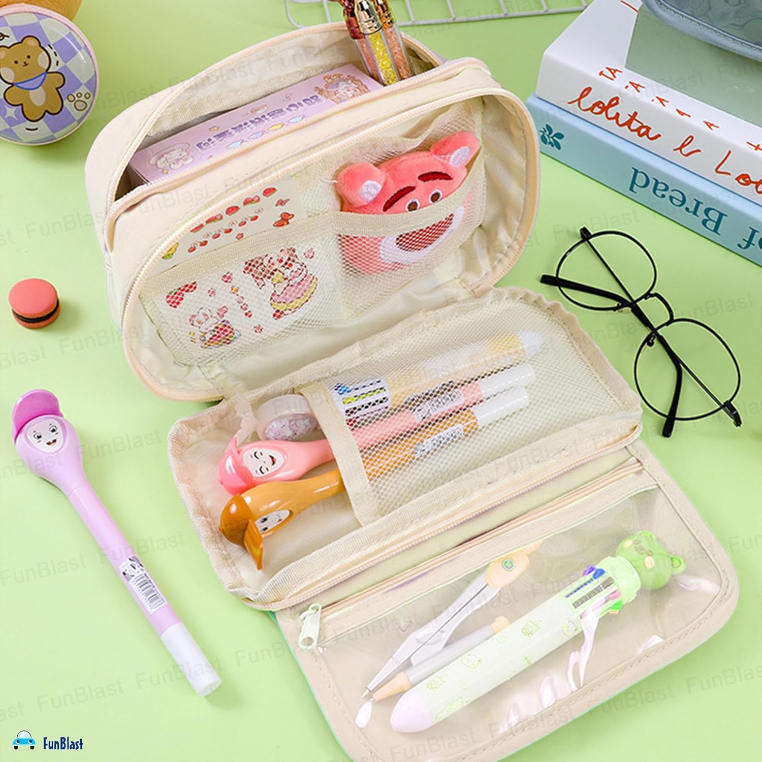 Multipurpose Zipper Stationary Organizer for Kids & Adults (OffWhite)