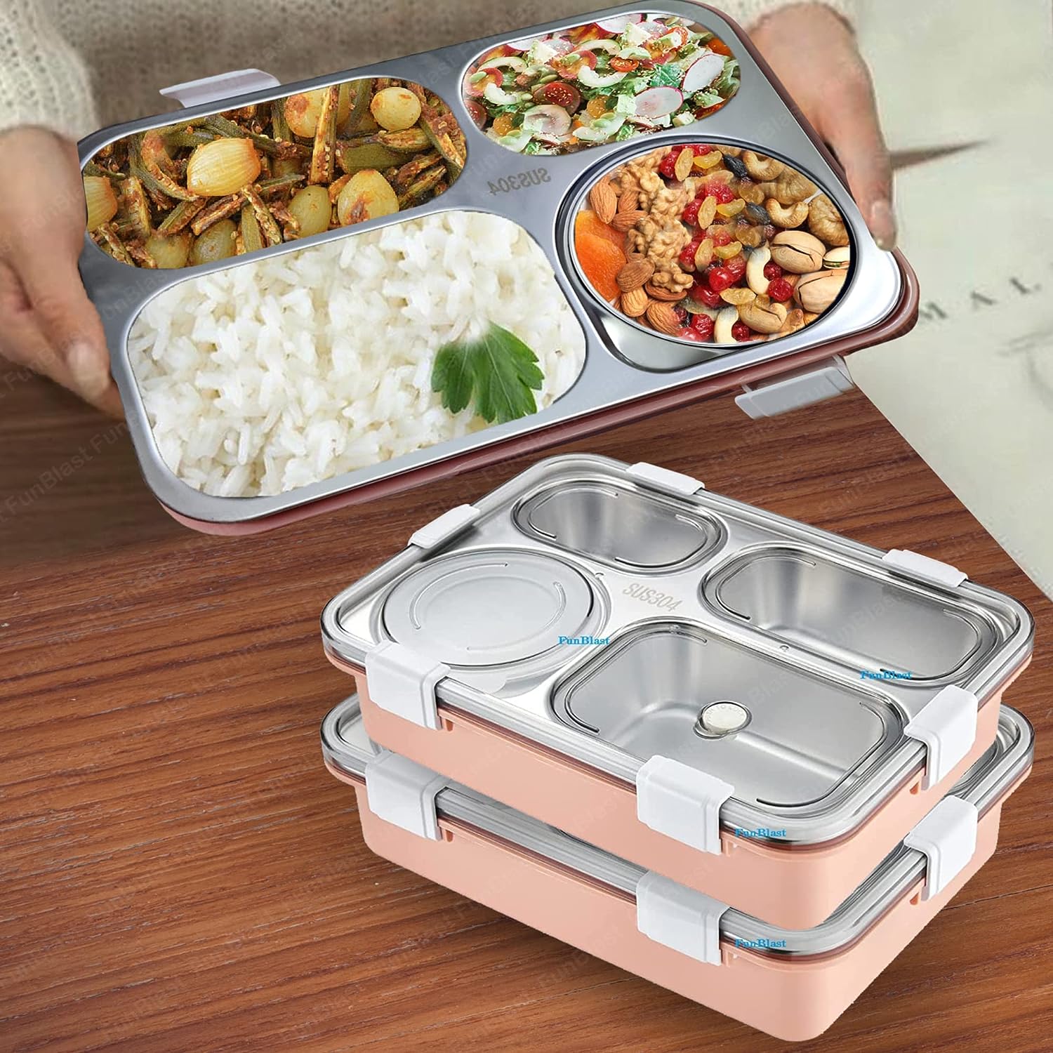 Lunch Box - Stainless Steel Lunch Box for Kids, Tiffin Box, Lunch Box with Spoon and Fork, Bento Lunch Box, Lunch Box for Kids, Insulated Lunch Box, Lunch Box for Office Women & Men (Not Leak-Proof - for Dry Foods Only)