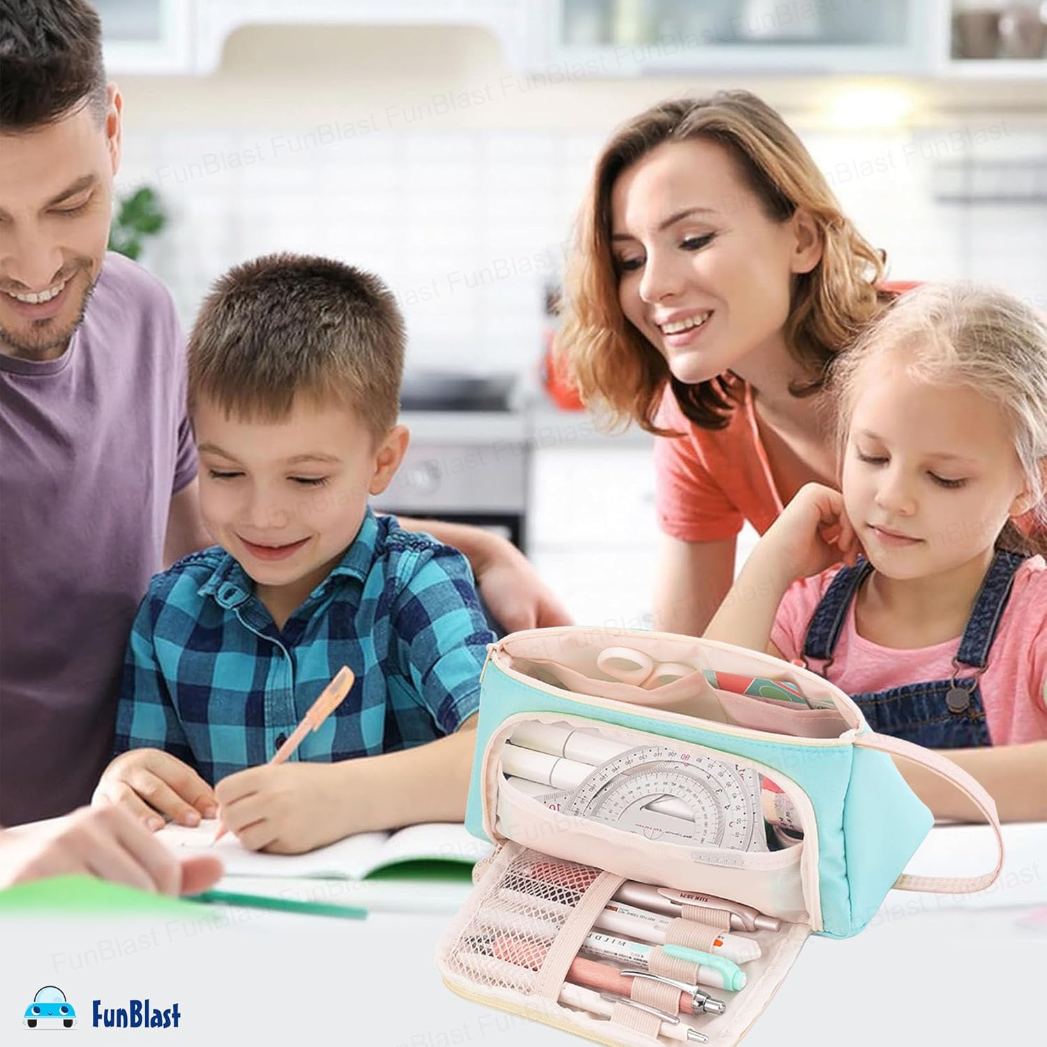 Multipurpose Stationery Organizer Bag with Handle for Kids & Adults(Light-blue)