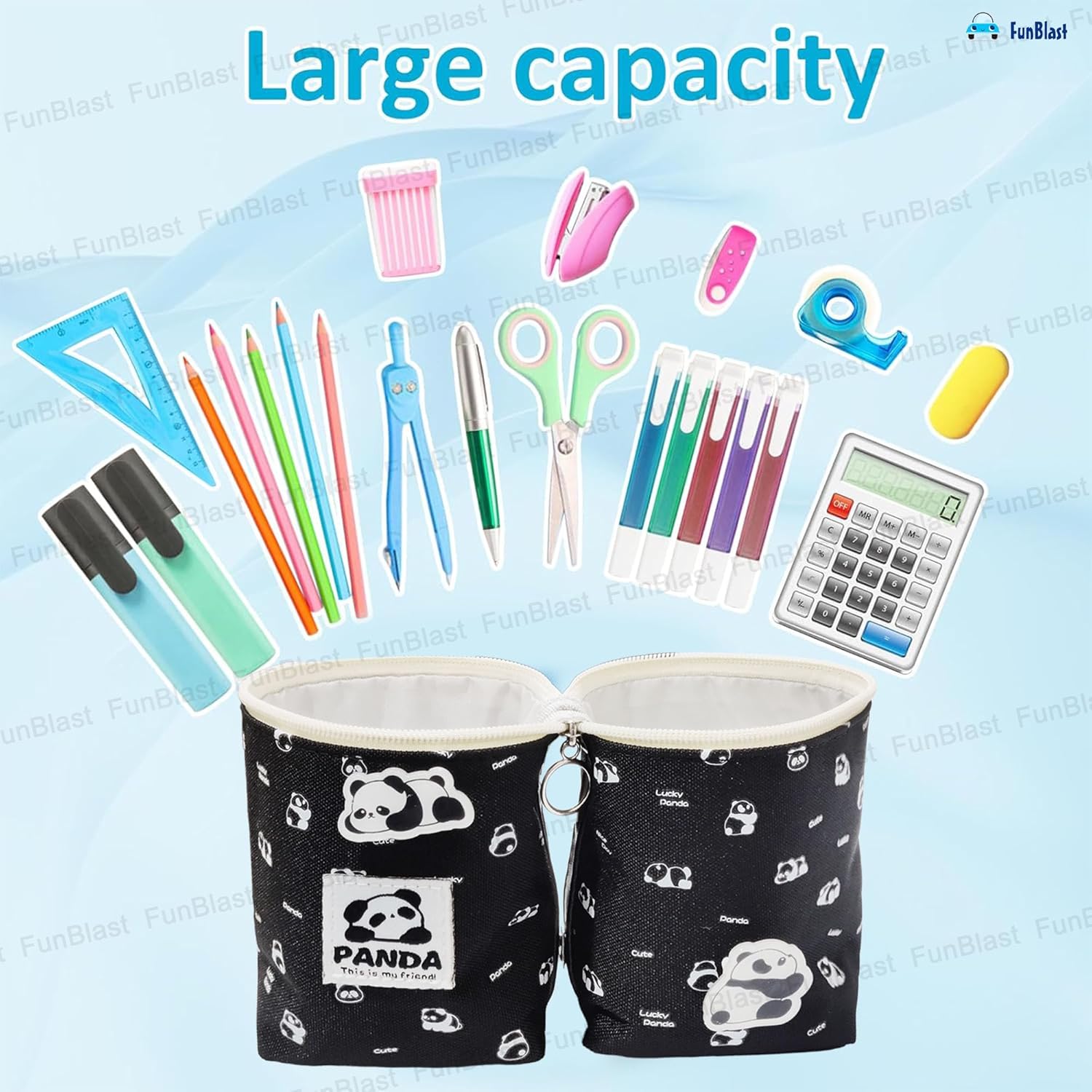 Korean Boba Pop Up Stationery Organizer Pouch for Kids (Black)