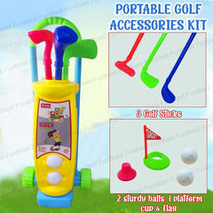 Golf Set for Kids - Portable Golf Accessories Kit with 3 Golf Sticks, 2 Balls, Platform Cup & Flag for 3+ Years Kids, Children, Boys, Girls