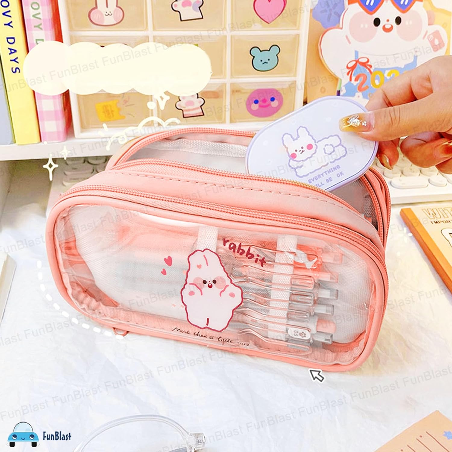 Portable Pencil Pouch with Zipper Closure for Kids (Peach)