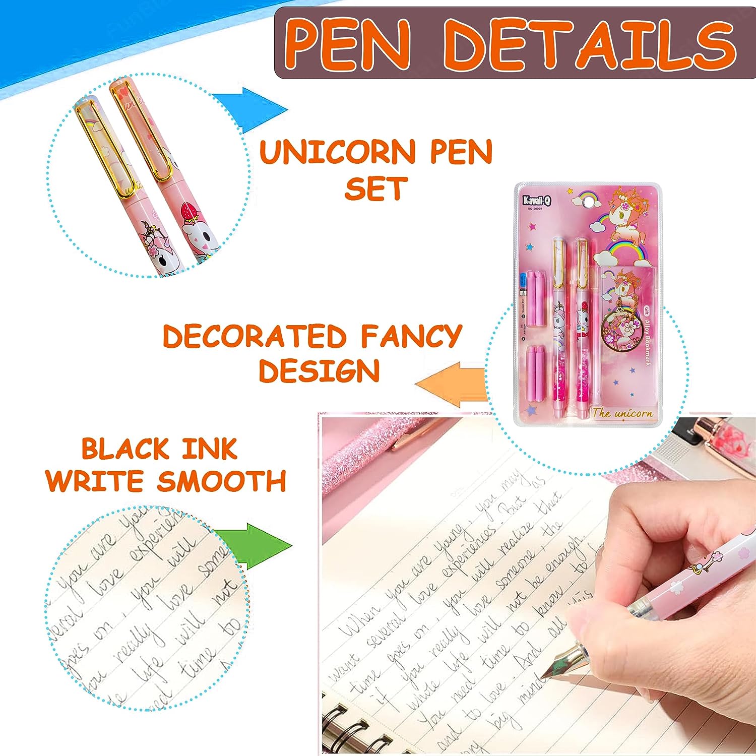 Fountain Pen for Students Unicorn Pen Set for School Stationery Gift for Kids, Birthday Return Gift, Pen for Office, School Stationery Items for Kids