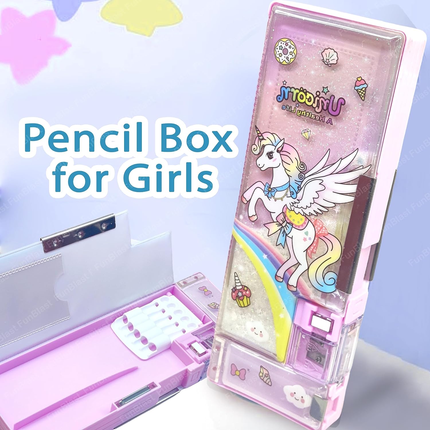 Magnetic Pencil Case with Sharpener – Unicorn Themed Luxury Pencil Box for Kids – Stationary Organizer Pencil Box for Girls, Kids, Boys