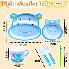 Bamboo Fiber Feeding Tableware Set for Kids – Hippo Design Bamboo Fiber Plate, Bowl, Cup, Spoon and Folk Kids Feeding Set