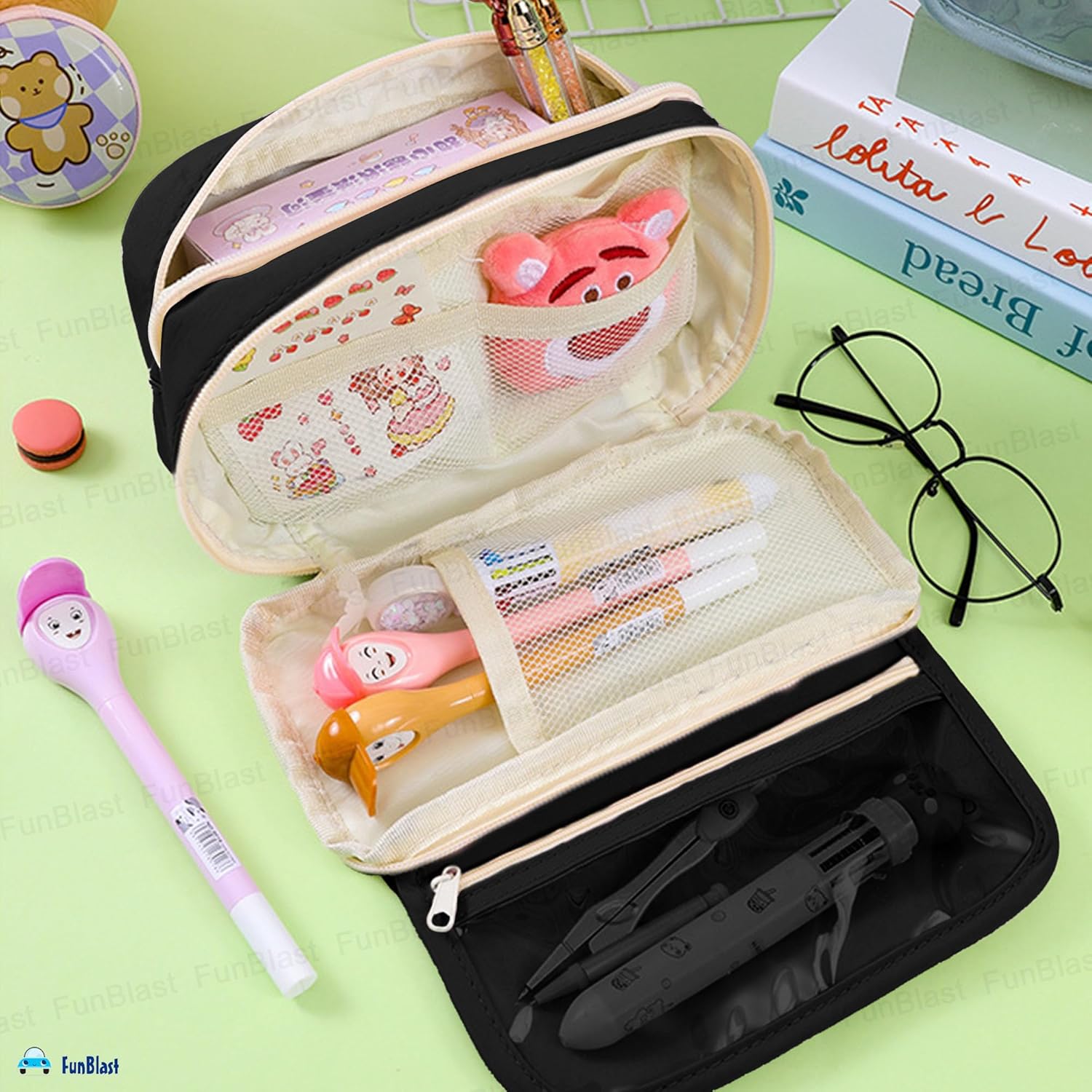 Multipurpose Zipper Stationary Organizer for Kids & Adults (Black)