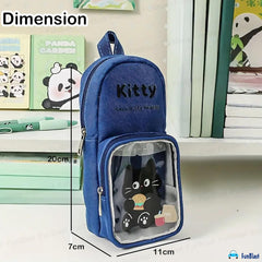 Cartoon Design Hangable Canvas Pencil Pouch for Kids (Blue)