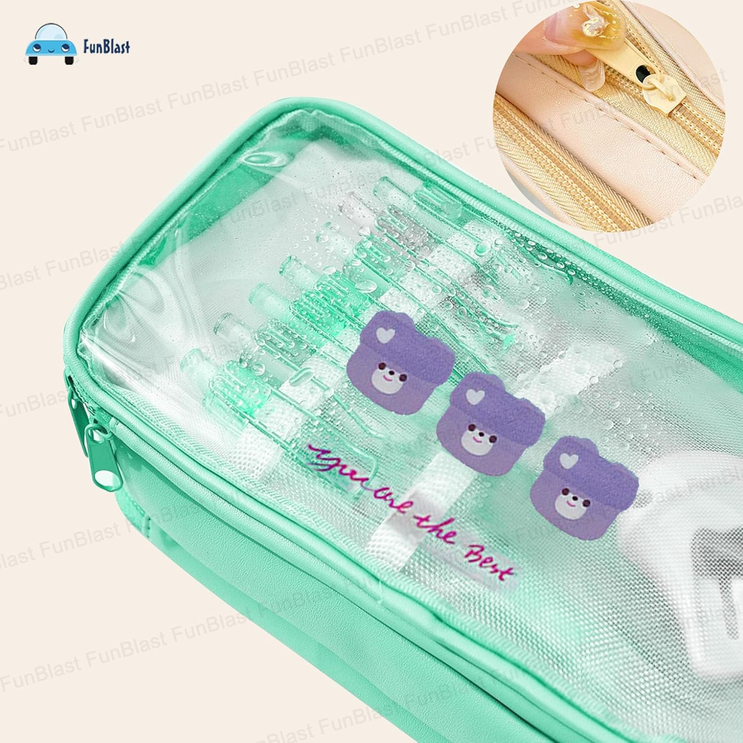 Portable Pencil Pouch with Zipper Closure for Kids (Green)