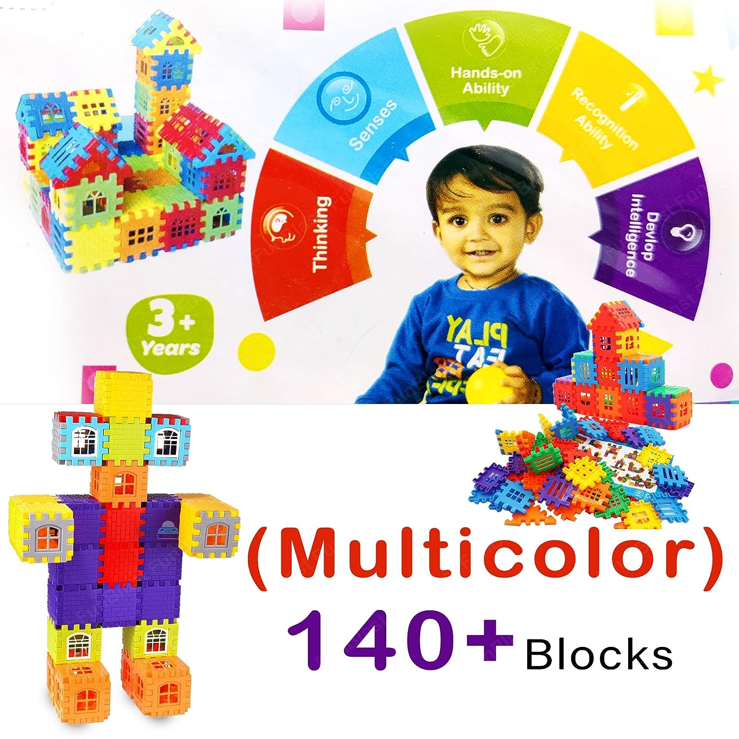 DIY House Building Blocks for Kids Puzzle Games for Kids DIY Toys for Children Educational and Learning Toy for Kids, Girls and Boys - 140+ Blocks