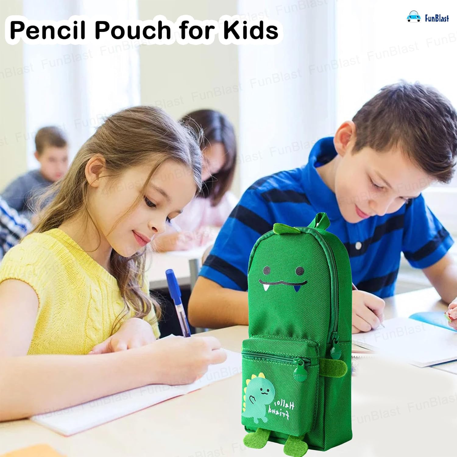 Hangable Canvas Pencil Pouch for Kids (Green-Dino)