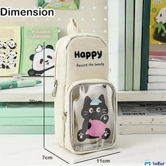 Cartoon Design Hangable Canvas Pencil Pouch for Kids (OffWhite)
