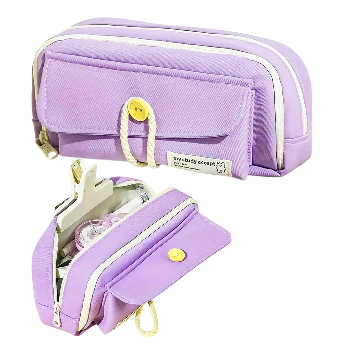 Large Capacity Stationary Organizer Case with Zipper Lock (Purple)