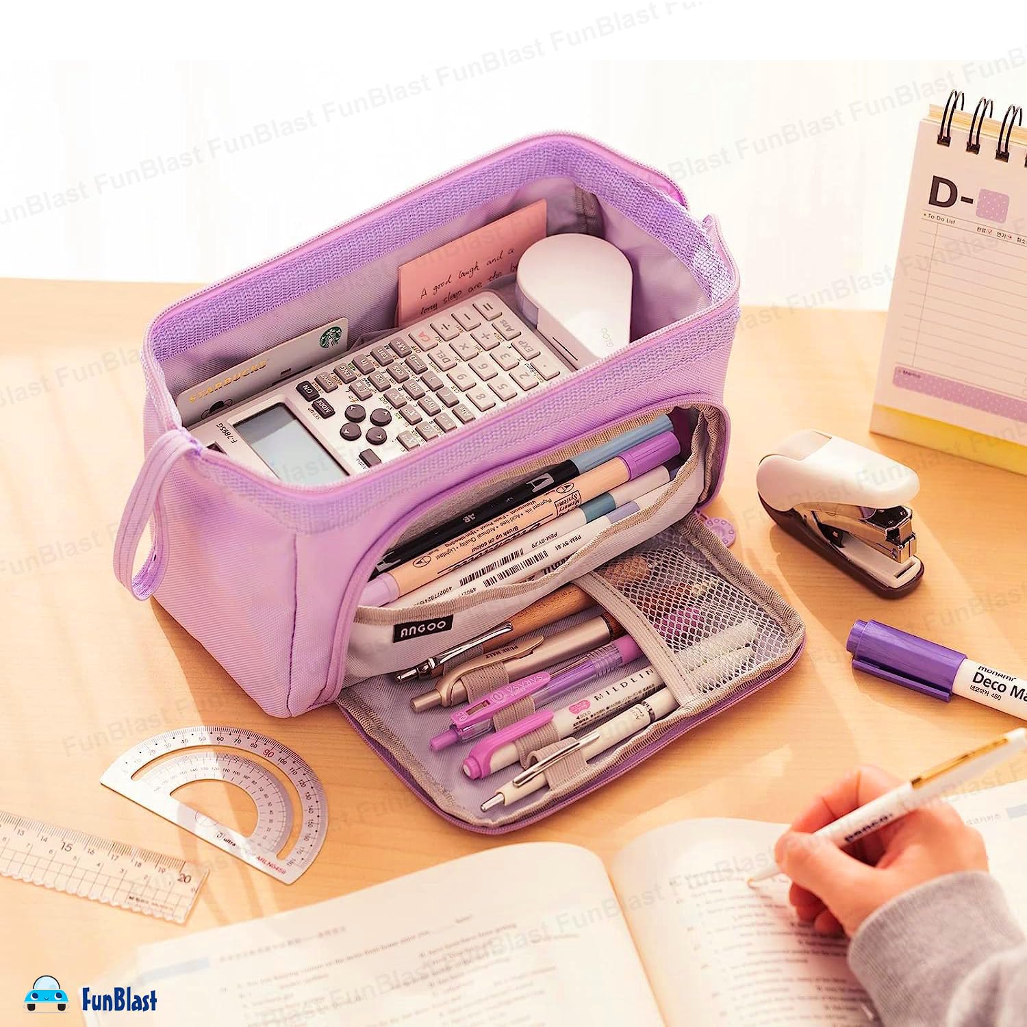 Multipurpose Zipper Pencil Pouch for Kids (Purple)