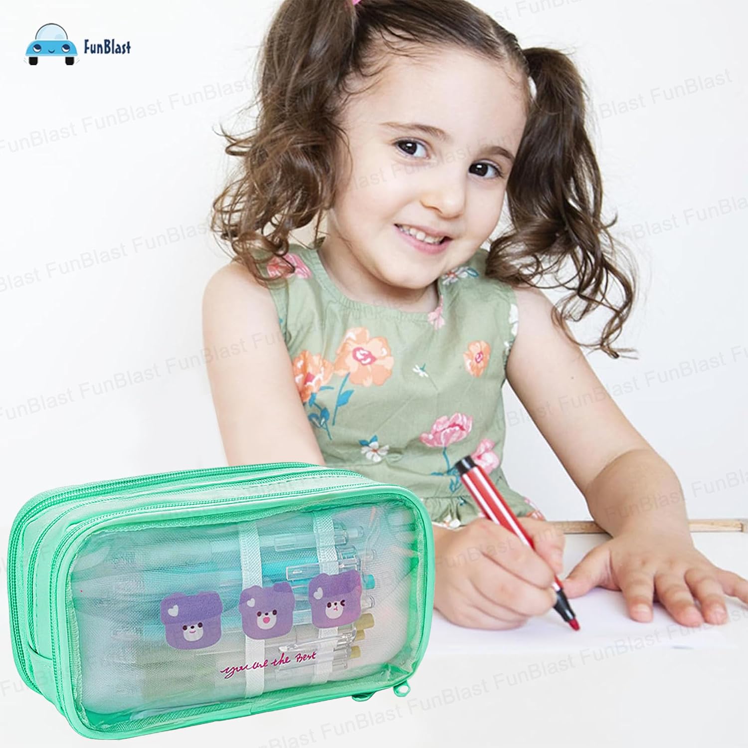 Portable Pencil Pouch with Zipper Closure for Kids (Green)