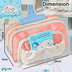Kawaii Pencil Pouch With Drawstring Pocket (Pink)