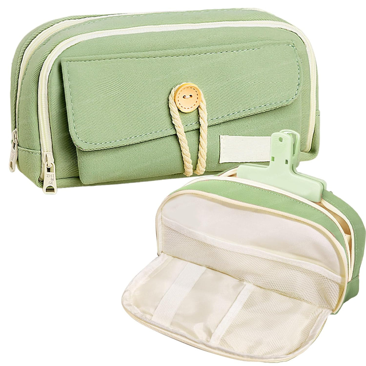 Large Capacity Stationary Organizer Case with Zipper Lock (Green)