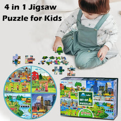 Jigsaw  Puzzles for Kids, Village, City, Farming and Commercial City Lifestyle Jigsaw Puzzle for Kids of Age 3-5 Years, Set of 4-96 Pcs Puzzle (Multicolor, Size 30X22 CM)