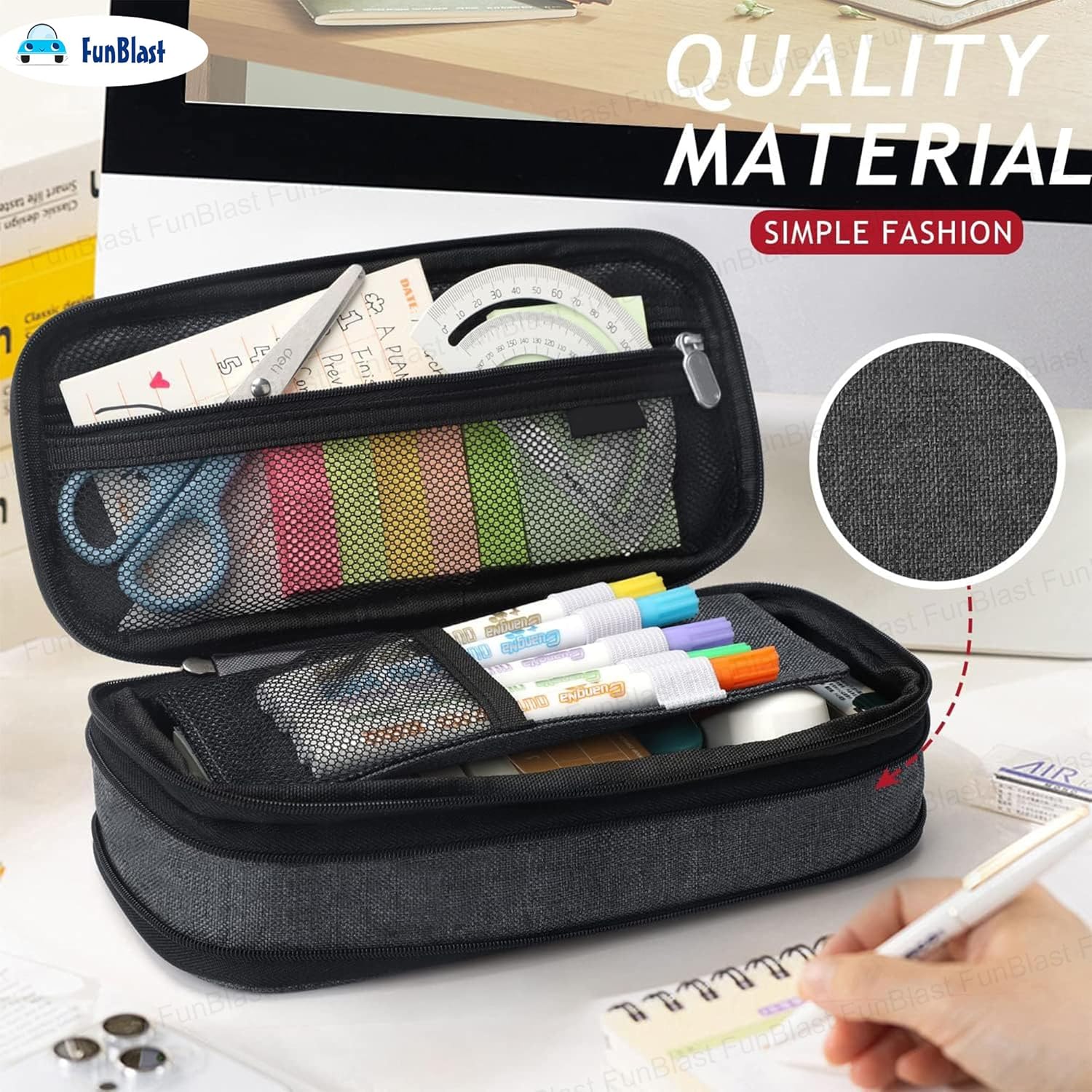 Multiple Compartment Double Zipper Portable Pouch for Kids (Grey)