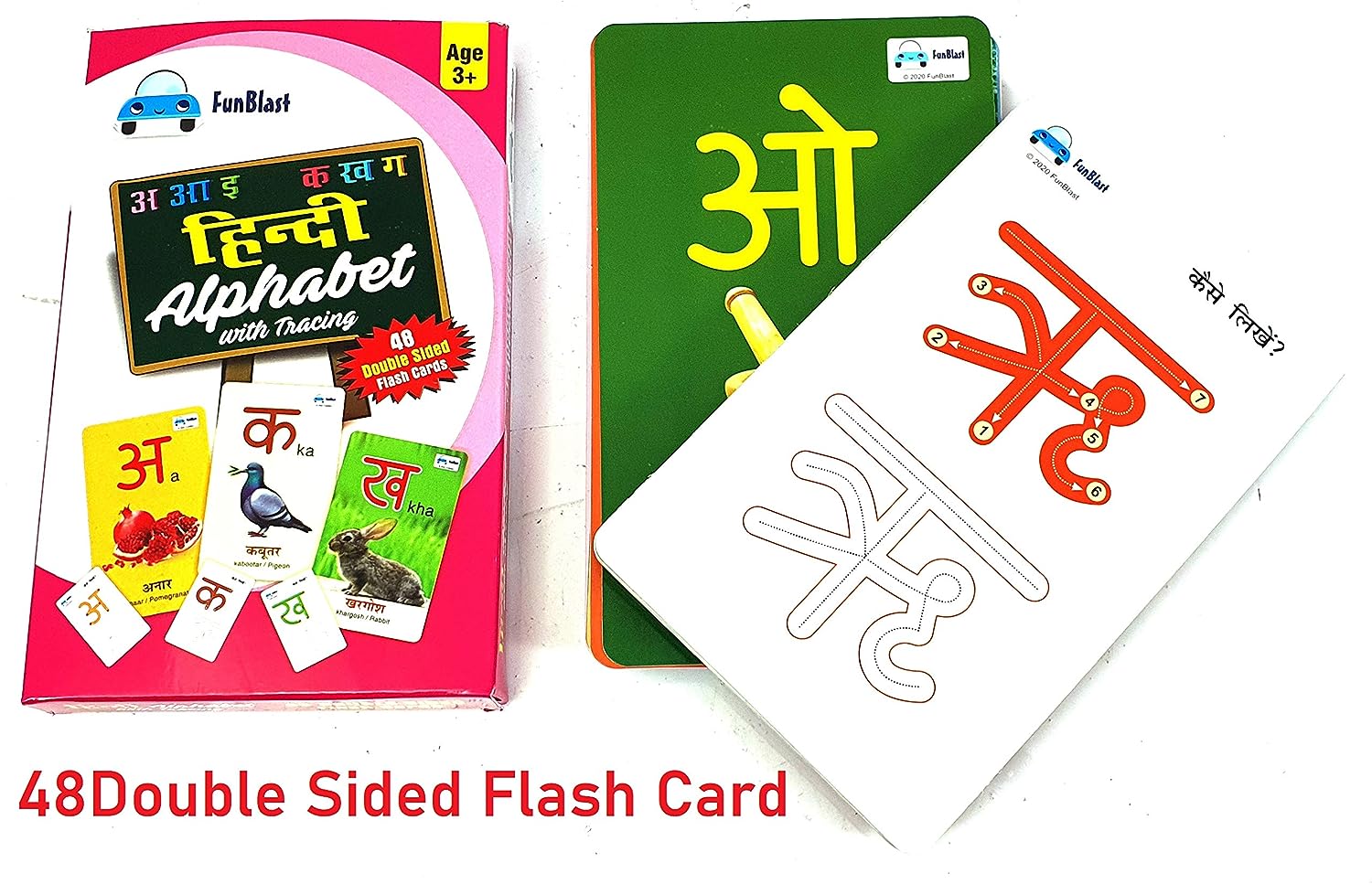 Hindi Alphabet Flash Cards for Kids - 48 Double Sided Flash Cards with Tracing Activity, Hindi Flash Cards with Pictures for Kids