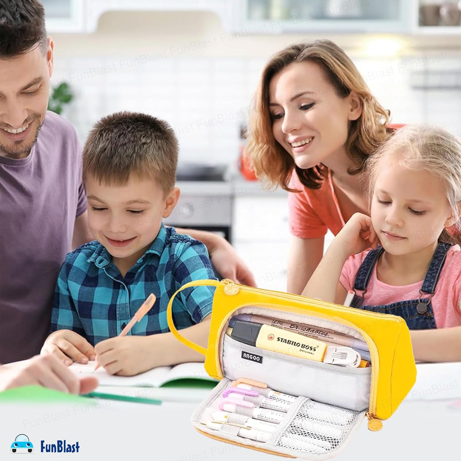 Multipurpose Stationery Organizer Bag with Handle for Kids & Adults (Yellow)