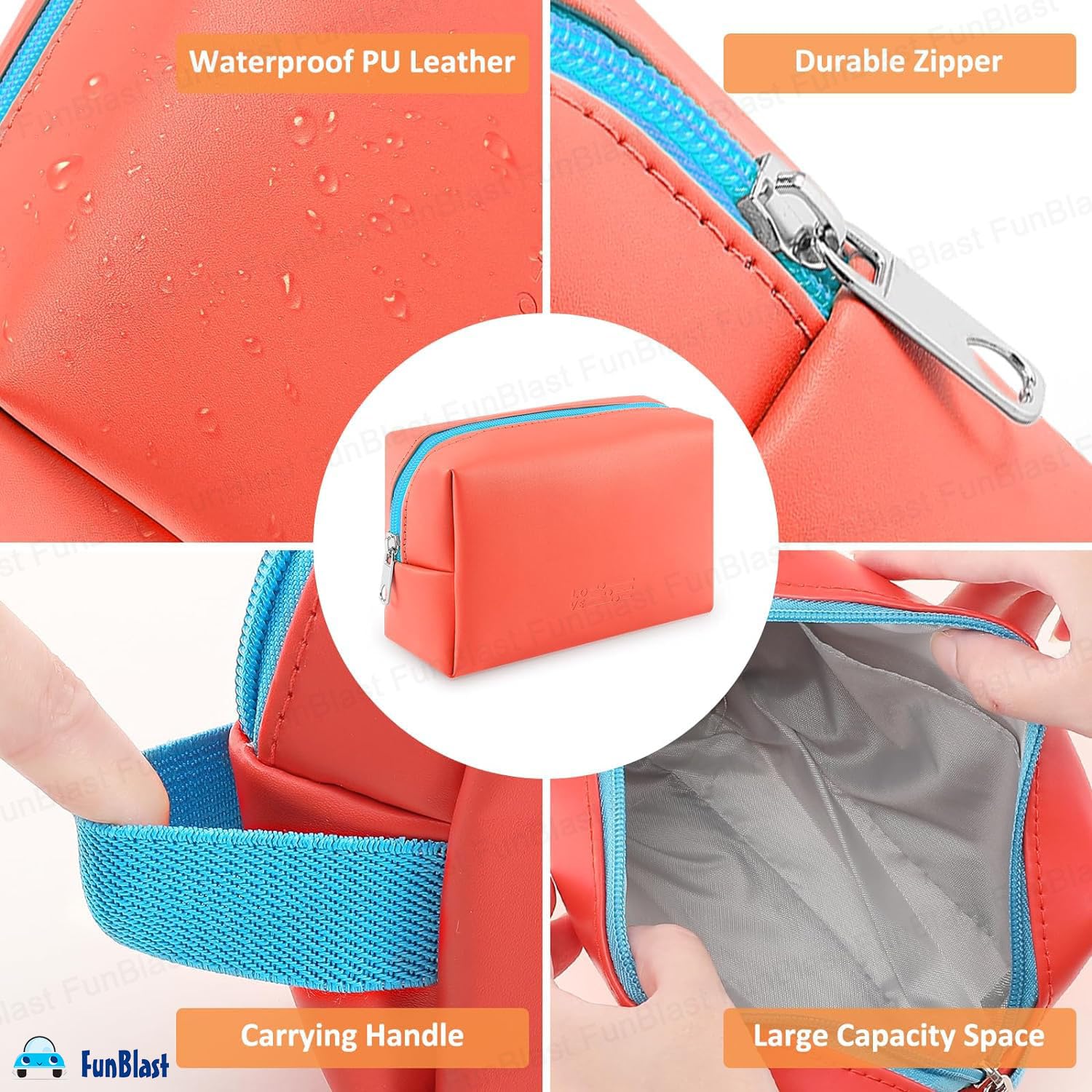 Multipurpose Cosmetic Pouch with Zipper Lock for Girls & Women (Orange)