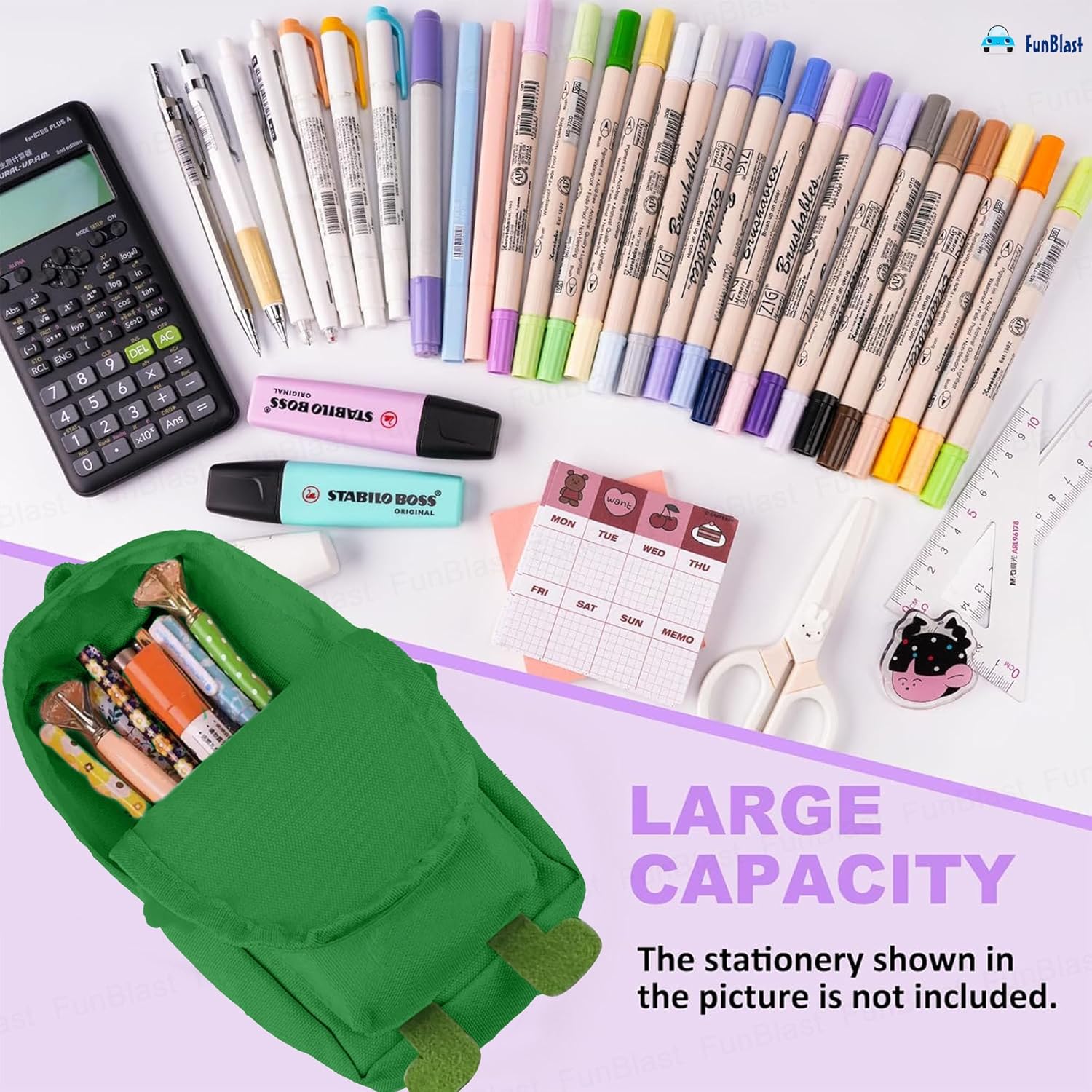 Hangable Canvas Pencil Pouch for Kids (Green-Dino)
