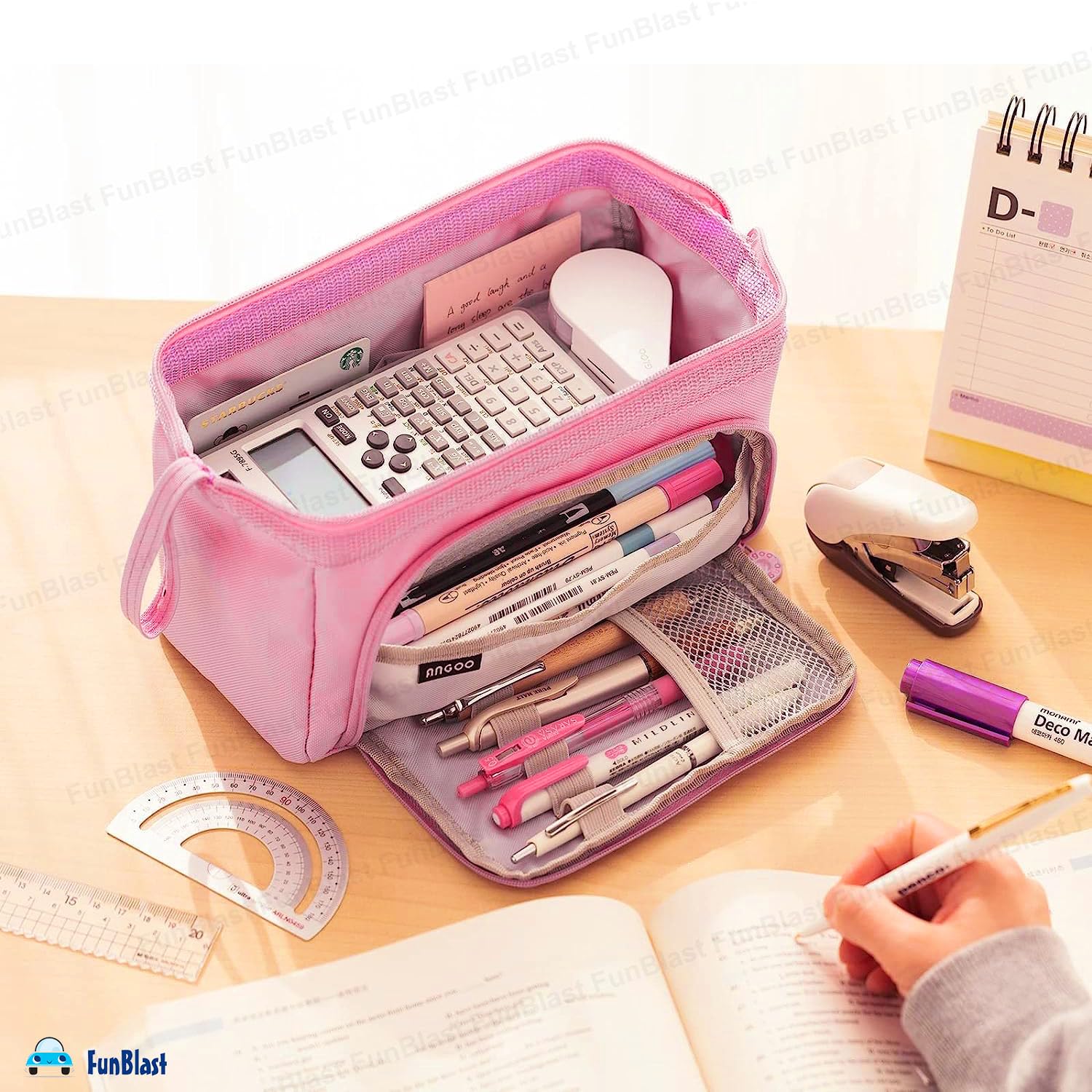 Multipurpose Zipper Pencil Pouch for Kids (Pink)