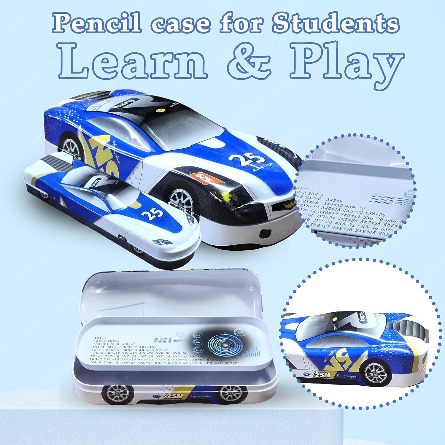 Metal Car Pencil Box/Case – Double Layer Pencil Box for Kids Boys Students School Supplies