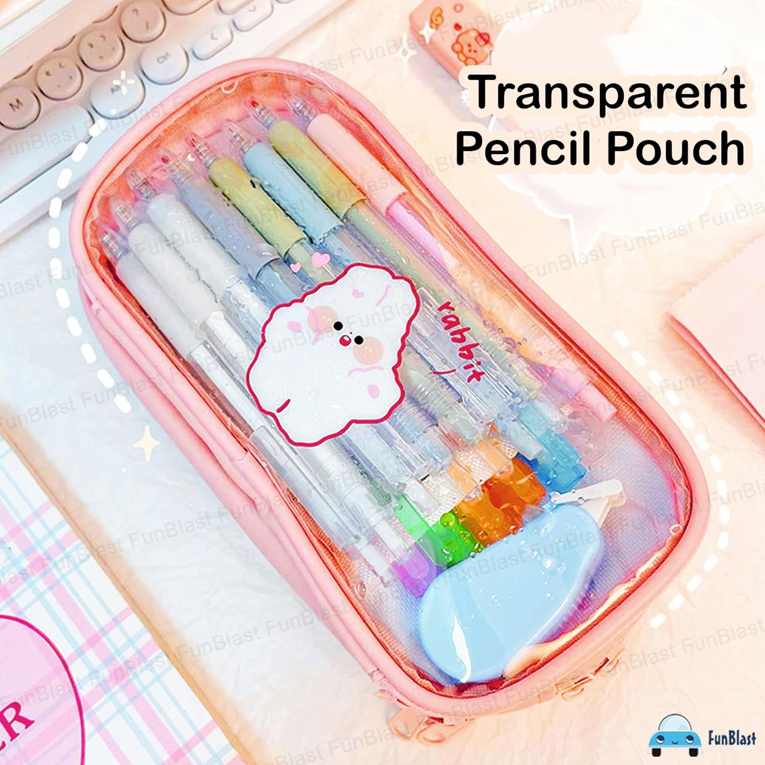 Portable Pencil Pouch with Zipper Closure for Kids (Peach)
