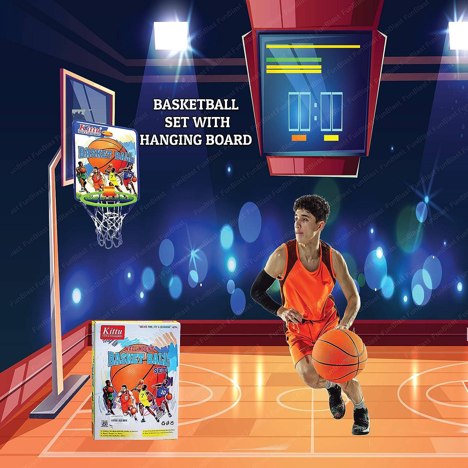 Basketball for Kids - Basketball with Net, Basketball Set with Hanging Board for Kids, Kids Basketball Toys