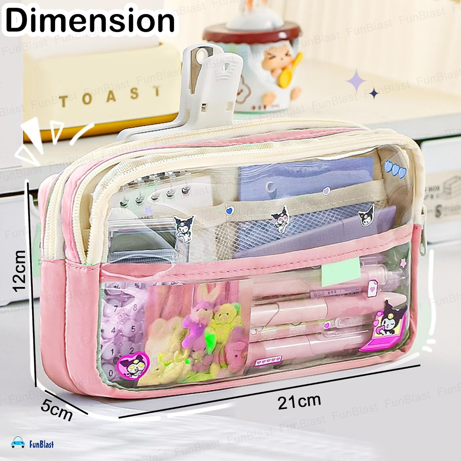 Multiple Compartment Double Zipper Pencil Pouch for Kids (Pink)