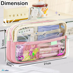 Multiple Compartment Double Zipper Pencil Pouch for Kids (Pink)