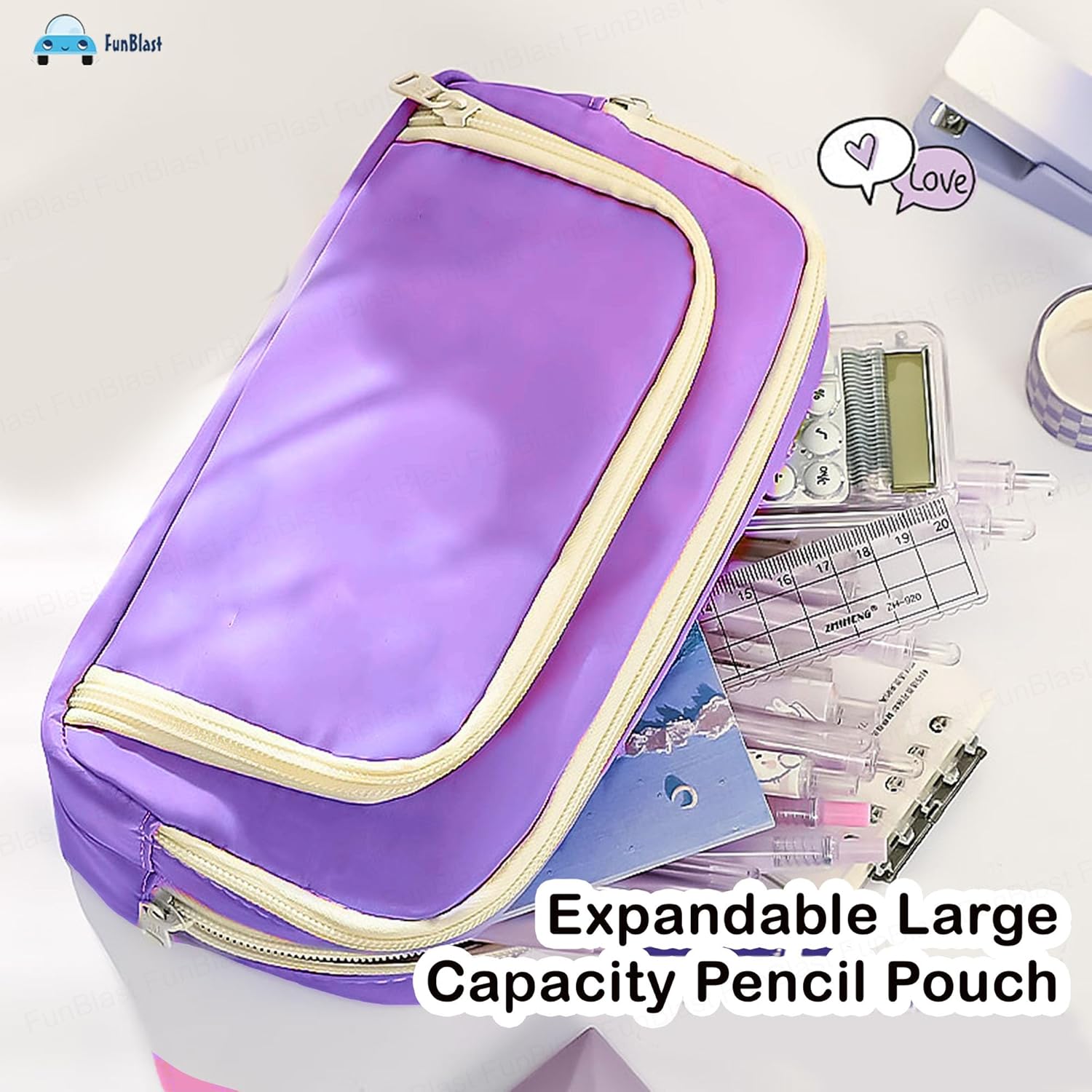Multiple Compartment Portable Stationary Organizer Bag for Kids (Purple)