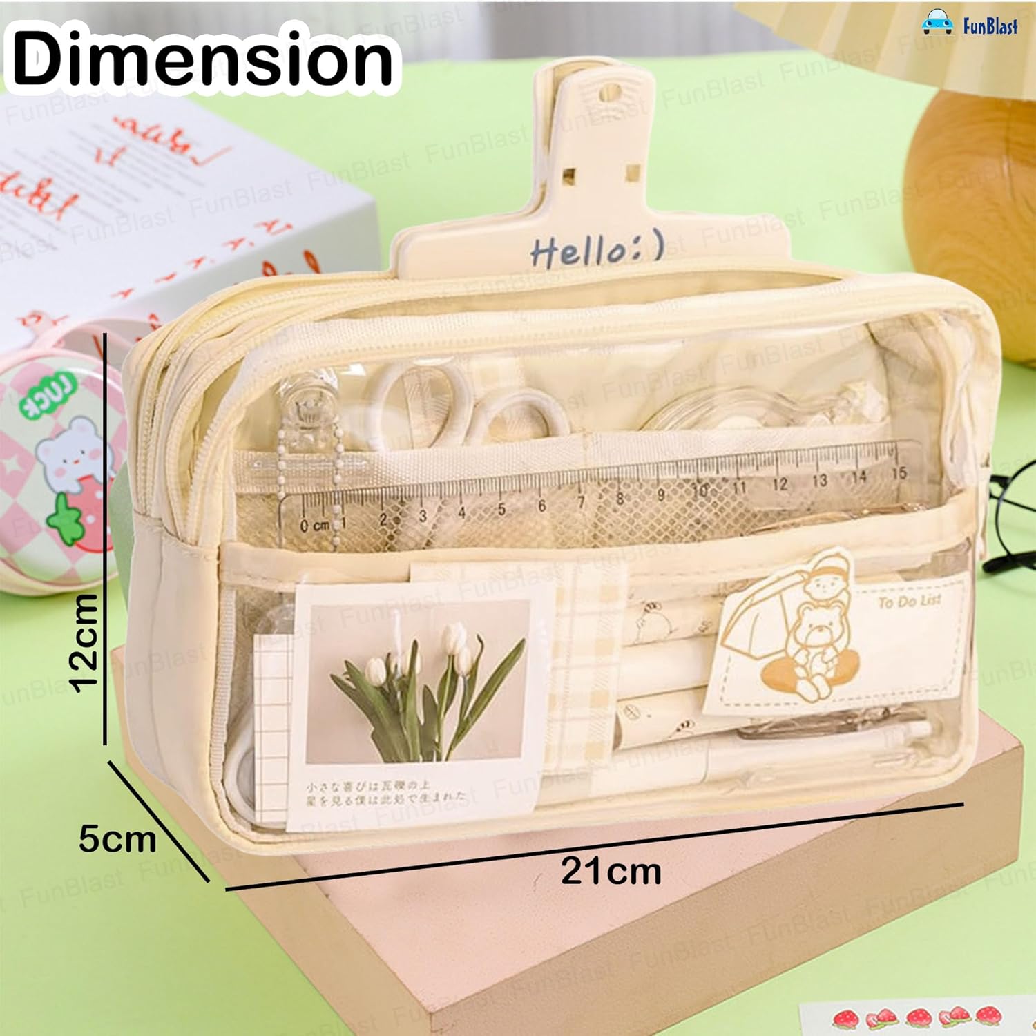 Multiple Compartment Double Zipper Pencil Pouch for Kids (Beige)