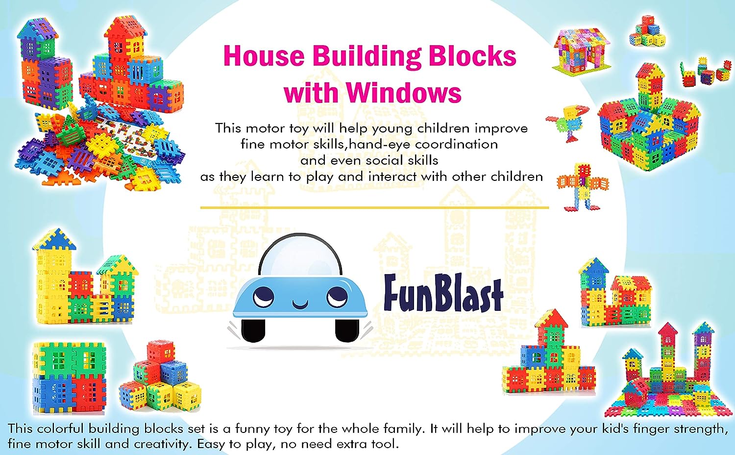 Building Blocks For Kids, House Building Blocks with Windows, Block Game For Kids - 72 Pieces