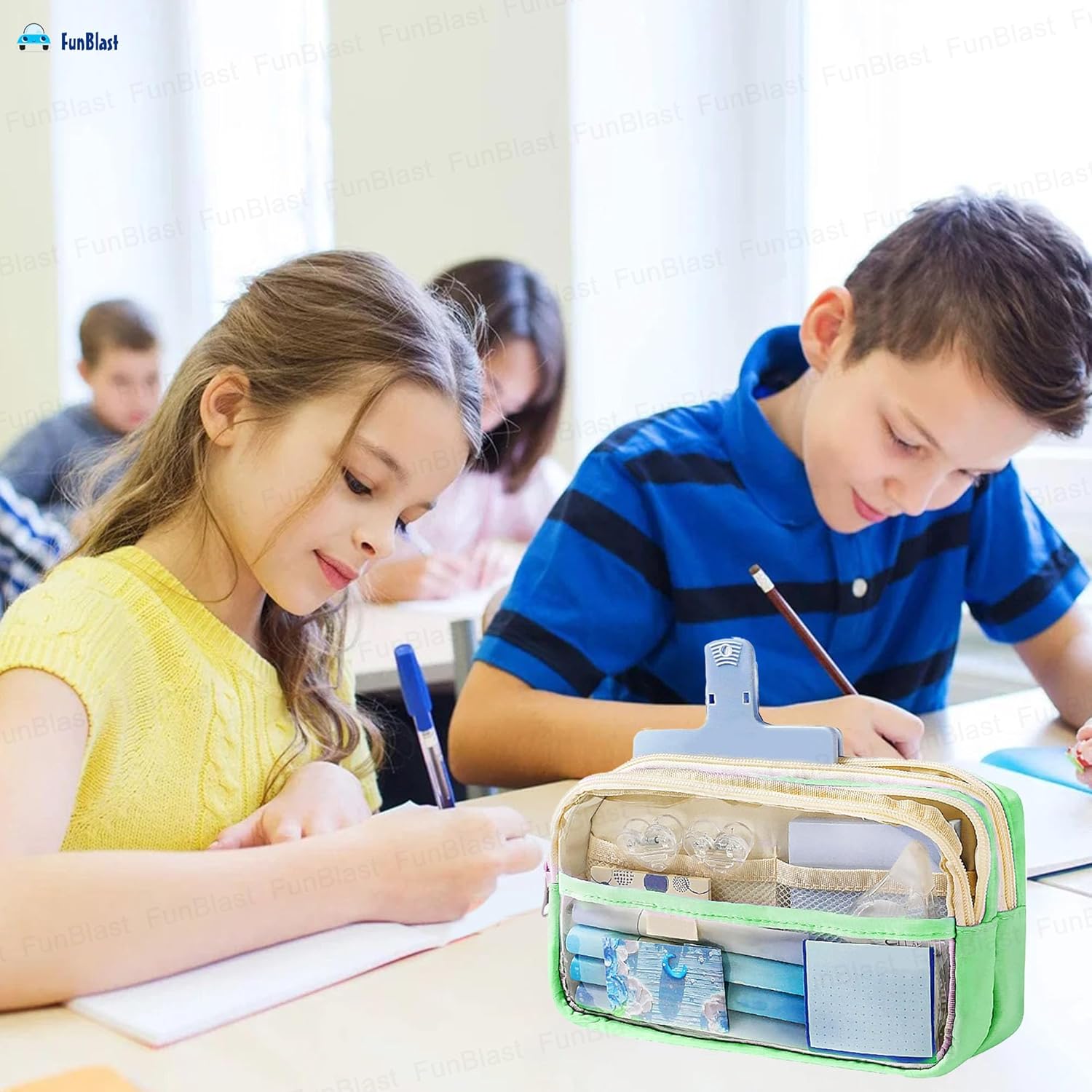 Multiple Compartment Pencil Pouch for Kids (Green)