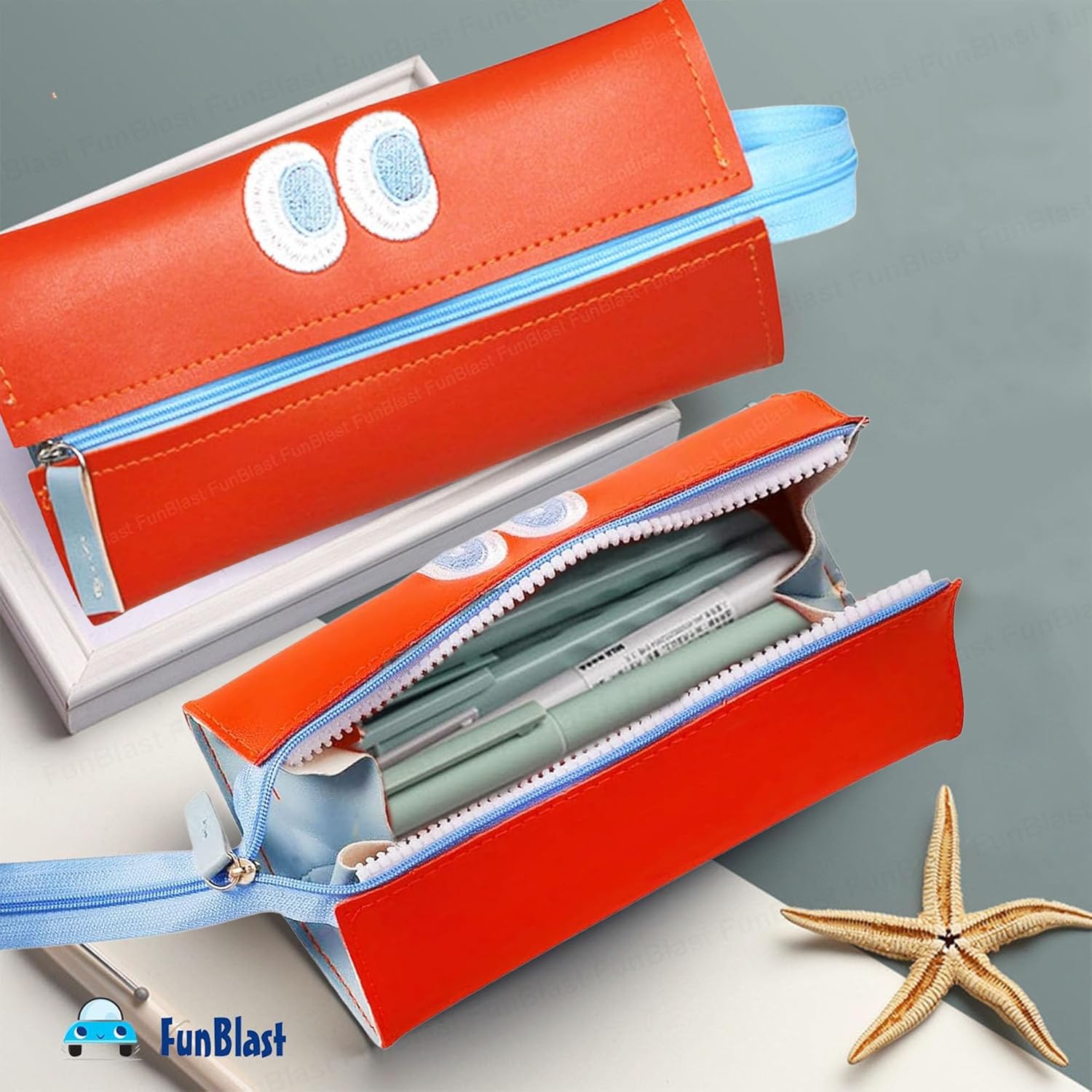 Multipurpose Zipper Pencil Pouch for Kids & College Students (Orange)