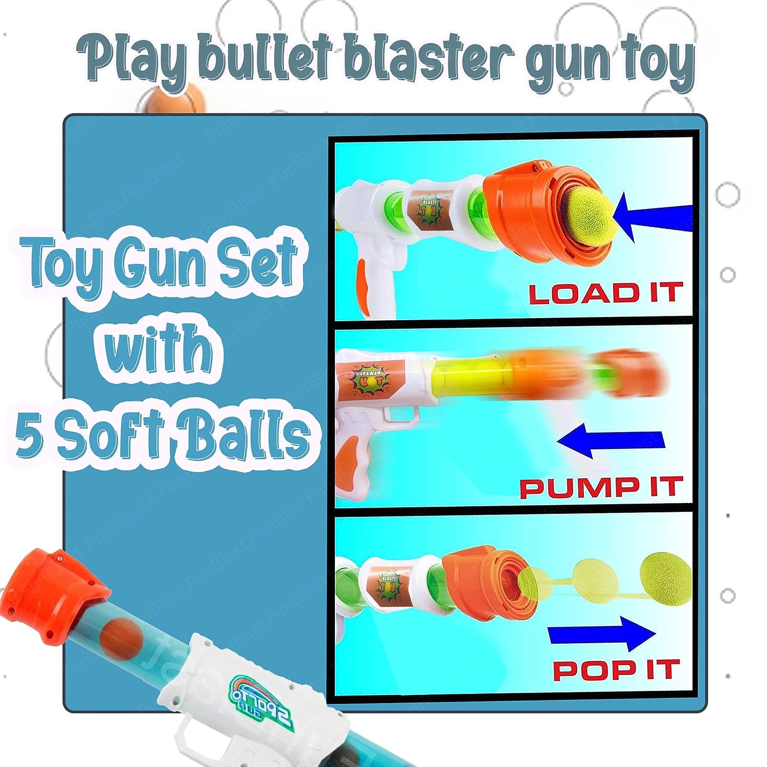 Shooting Ball Gun Air Pressure Foam Balls Shooting Gun Toy Set, Soft Ball Air Shooting Gun, Toy Gun Set with 5 Soft Balls for Kids, Boys and Girls