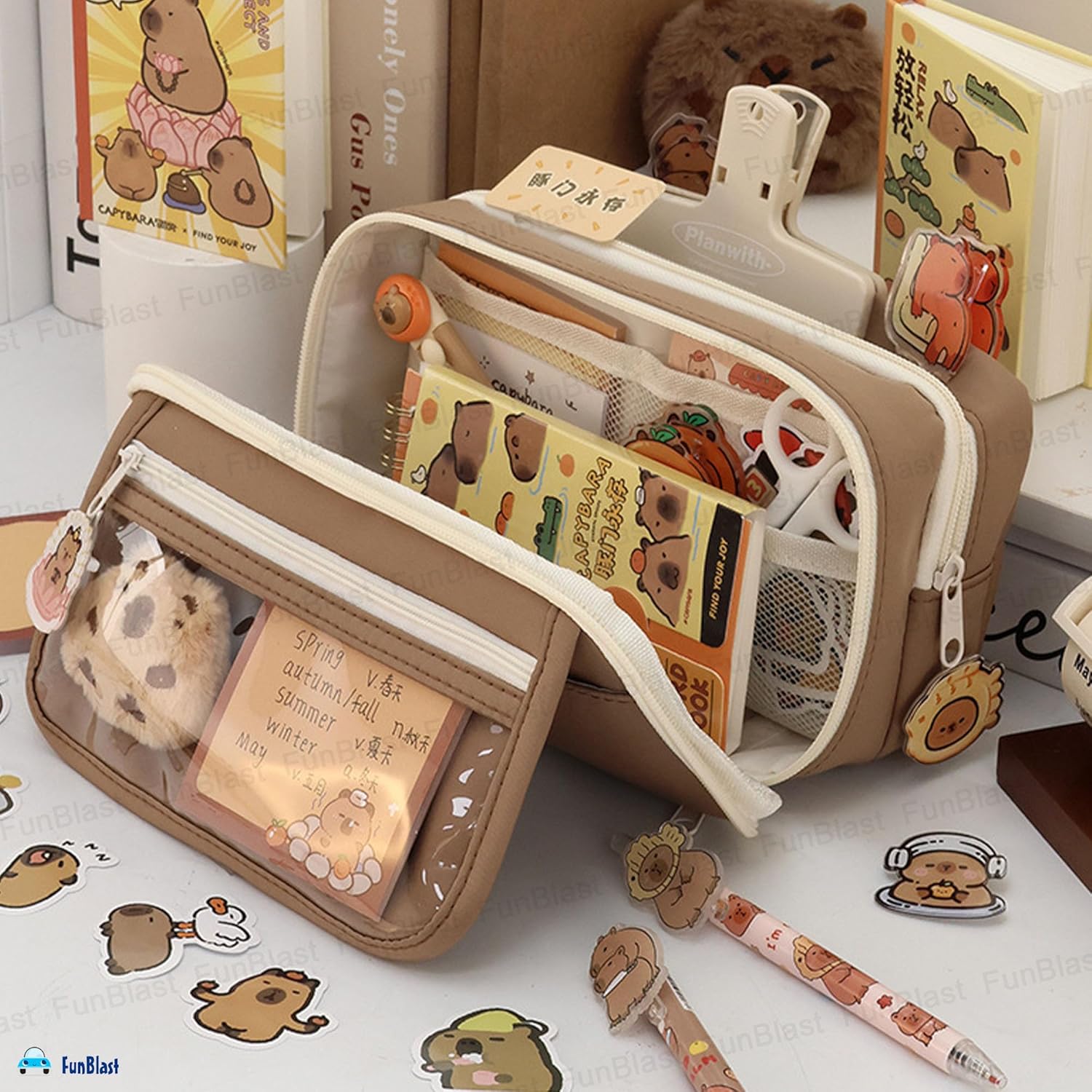 Multipurpose Zipper Stationary Organizer for Kids & Adults (Brown)