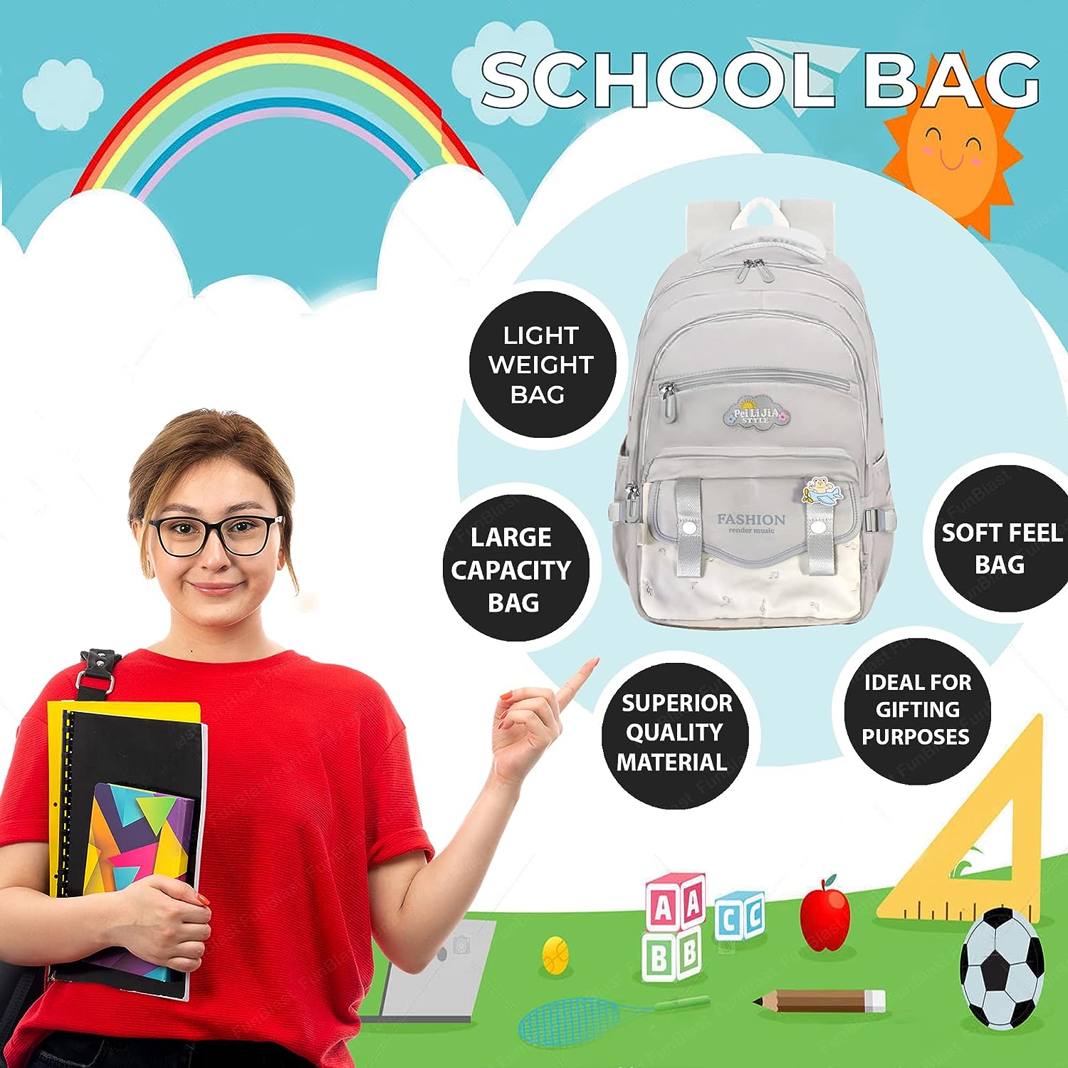 School, Office, Casual Multipurpose Backpack - School and College Bags for students, Large Capacity Bag for Boys Girls Kids, Travel Bag, Picnic Bag