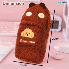 Soft Plush Zipper Pouch for Girls (DarkBrown)