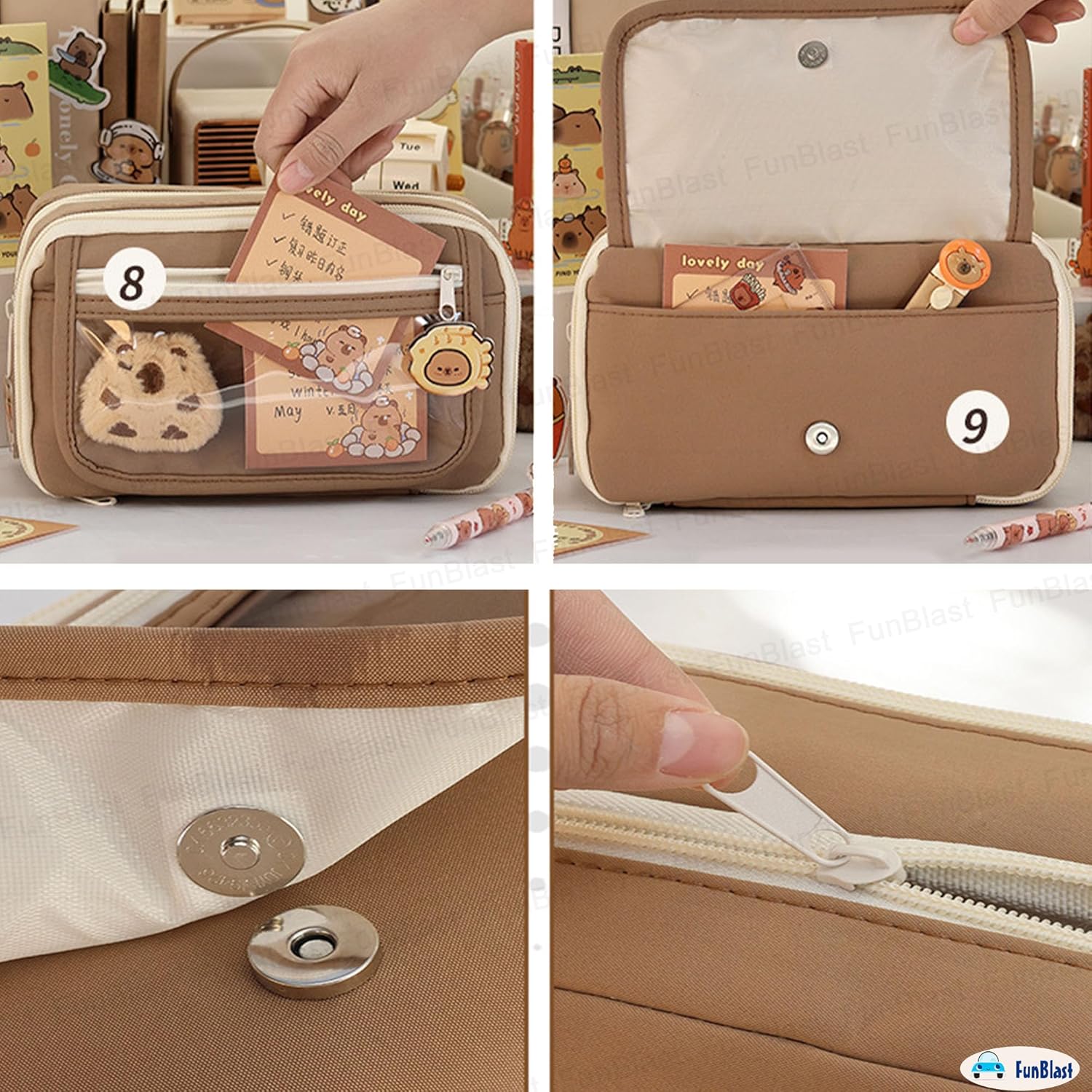 Multipurpose Zipper Stationary Organizer for Kids & Adults (Brown)