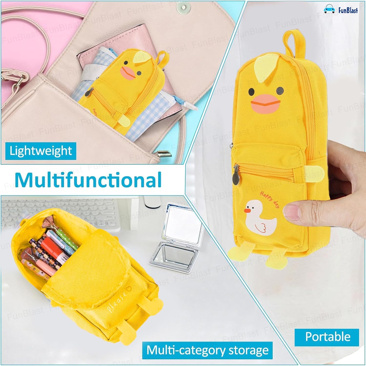 Hangable Canvas Pencil Pouch for Kids (Yellow-Duck)