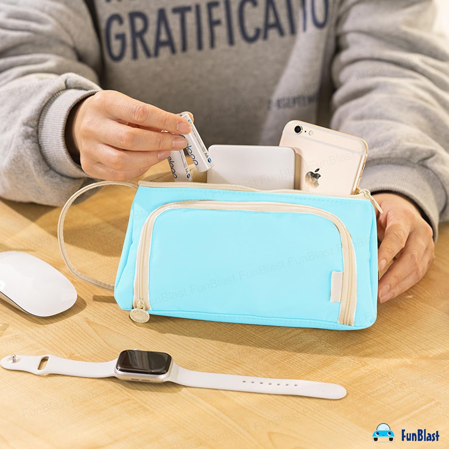 Multipurpose Stationery Organizer Bag with Handle for Kids & Adults(Light-blue)