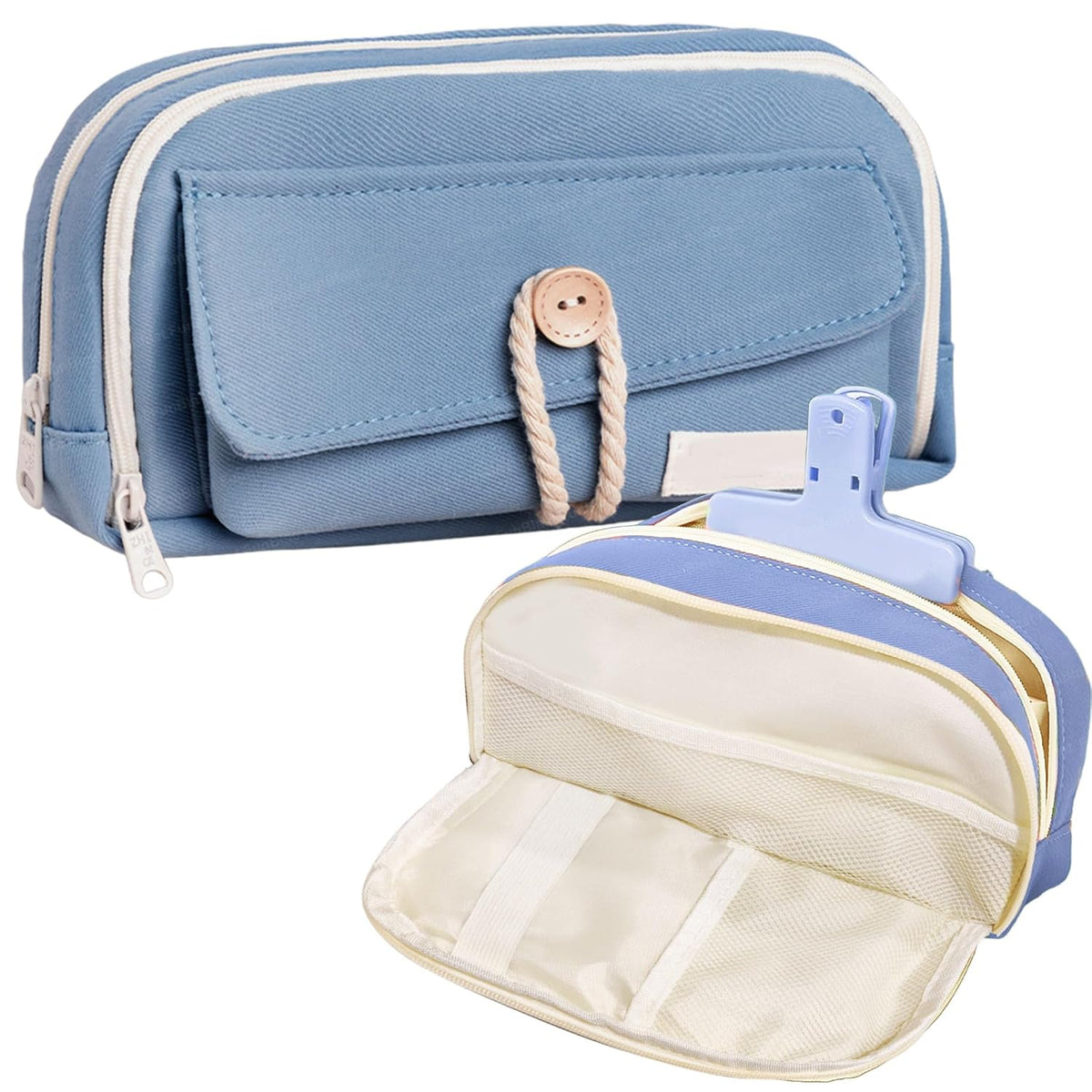 Large Capacity Stationary Organizer Pencil Pouch for Kids (Blue)
