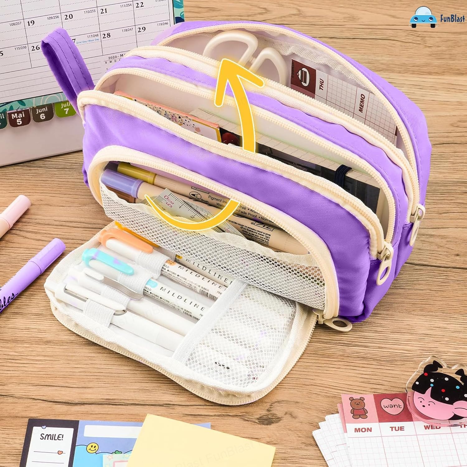 Multiple Compartment Portable Stationary Organizer Bag for Kids (Purple)