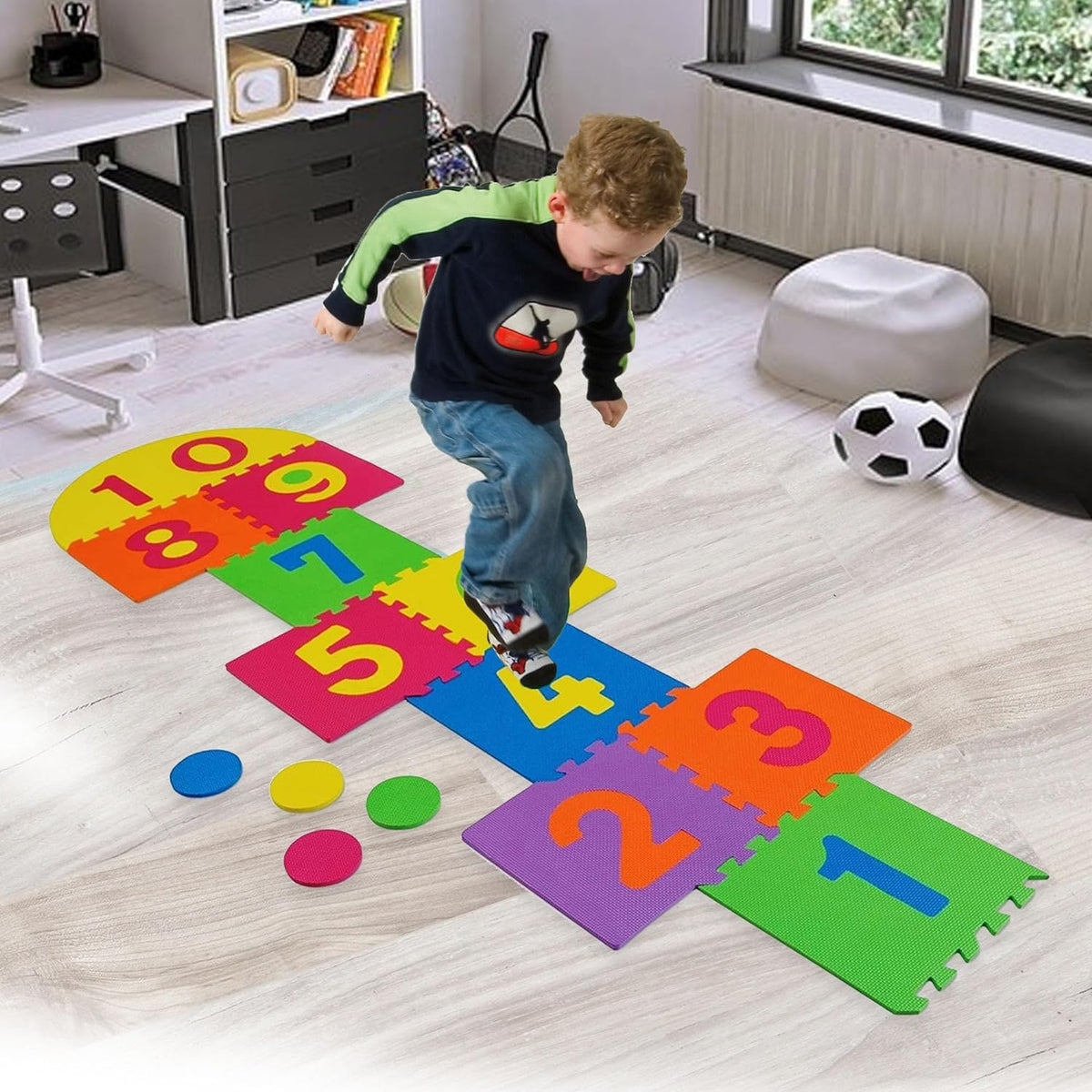 Hopscotch Mat for Kids - Foam Mat Puzzle for Kids, Indoor and Outdoor Hopscotch Game for Kids