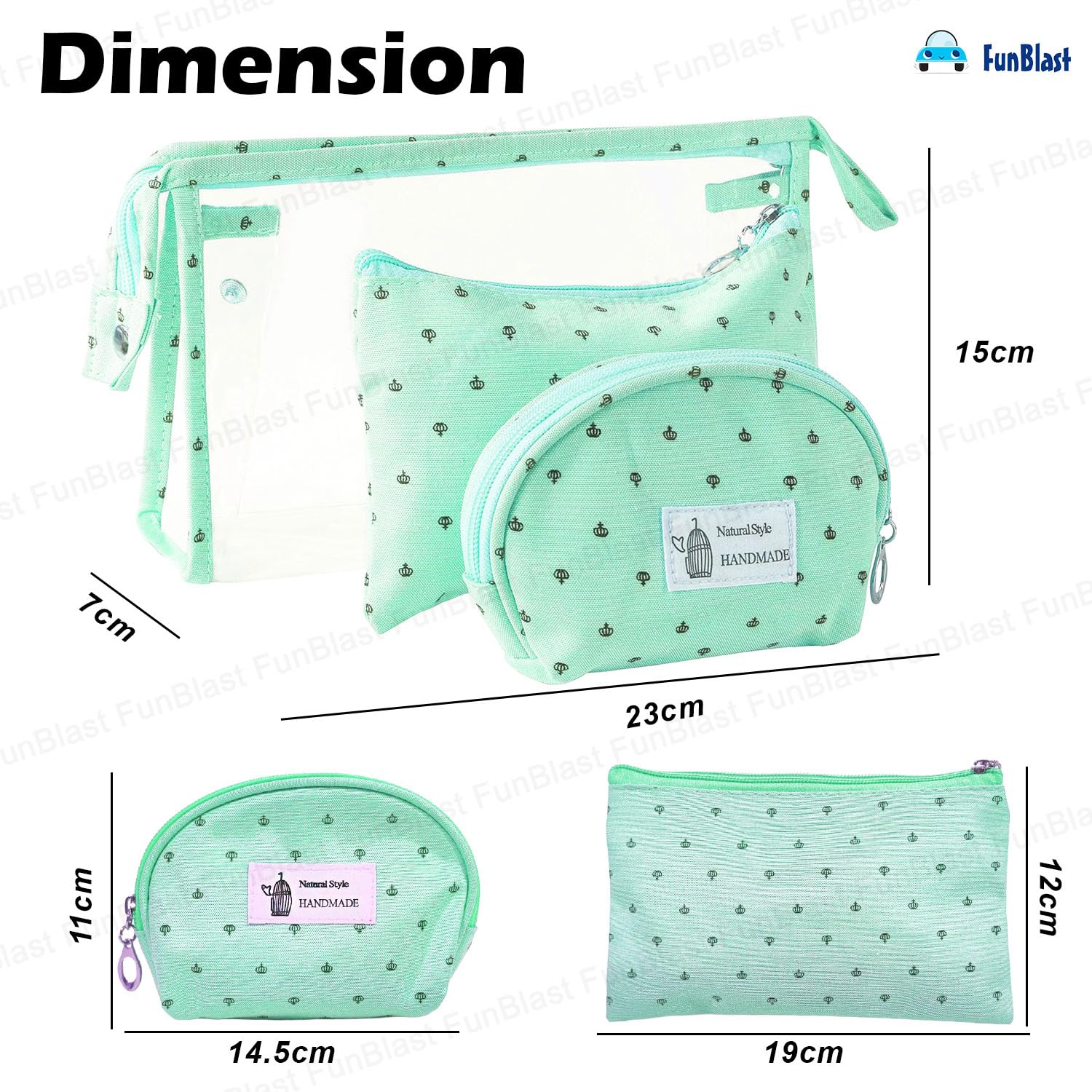 3 Pcs Cosmetic Pouch Makeup Pouch with Zipper Lock (Light Blue)