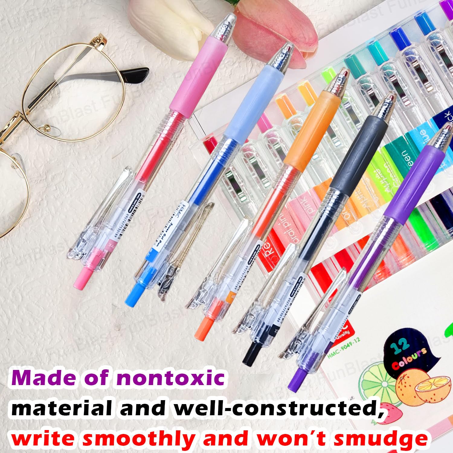 Gel Pens for Writing - Aesthetic Pens, 12 Colors Lightweight Gel Pen with Writing, Calligraphy, Journal (Pack of 12)